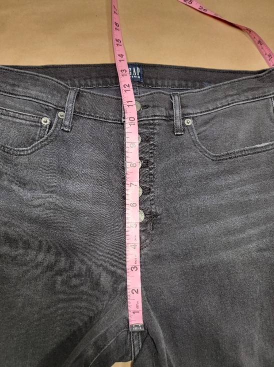 GAP Size 14/32 Washed Black Button Fly Flare Leg Jeans, Raw/Frayed Hem - Picture 7 of 15